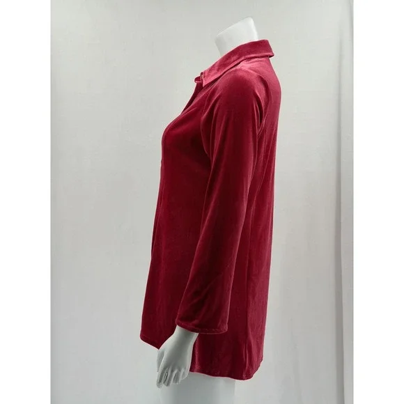 Soft Surroundings Top Womens Small Red Velvet Tunic Long Sleeve Holiday Stretch - Picture 4 of 9
